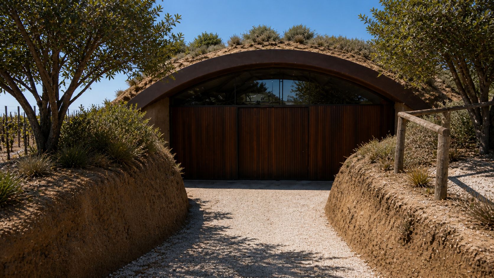 Bodega Puerto Campo, bodega subterránea en San Antonio Este, Río Negro — foto 2 de 5. Proyecto del Arq. Germán Vazquez
