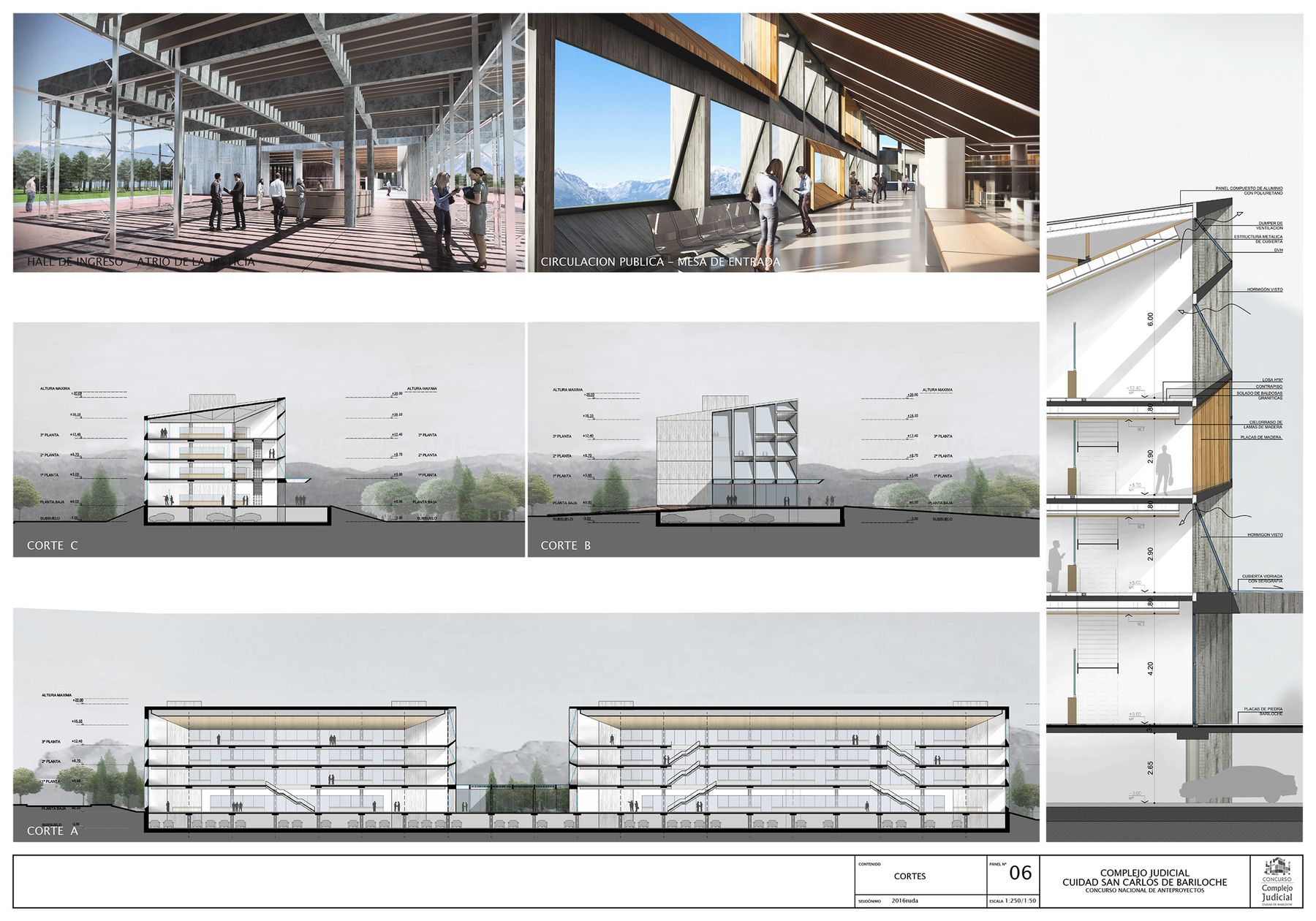 Complejo Judicial de Bariloche, concurso en 1ra Mención, Río Negro — foto 7 de 8. Proyecto del Arq. Germán Vazquez